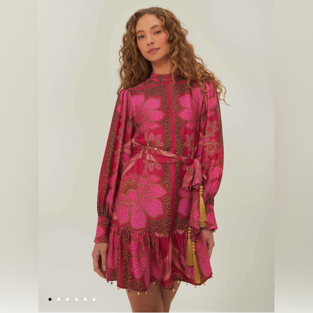 NWT FARM Rio Pink Floral Glam Scarf Mini Dress